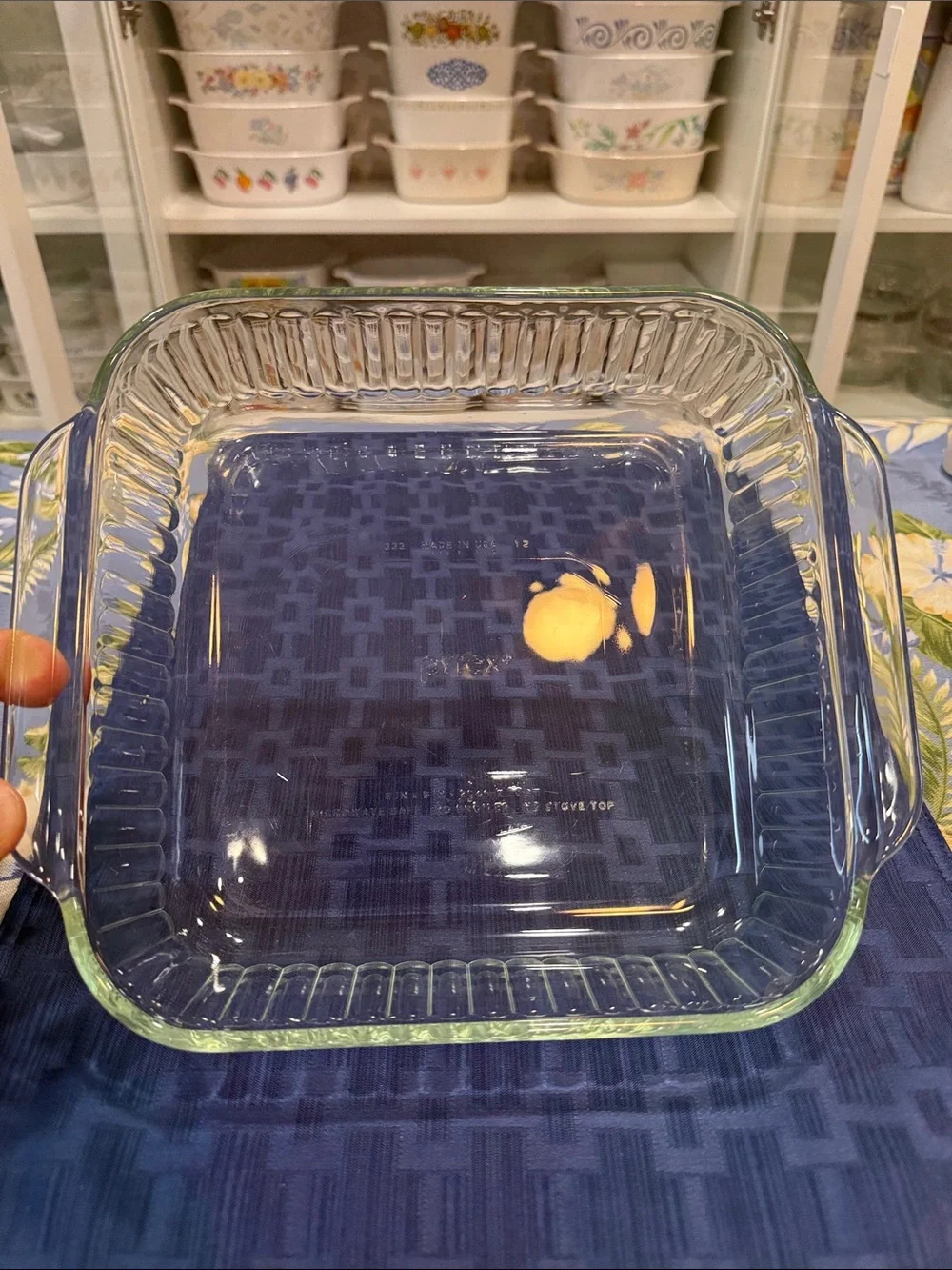 Pyrex Clear Square Baking Dish 8x8 with Subtle Green Tint and Handles